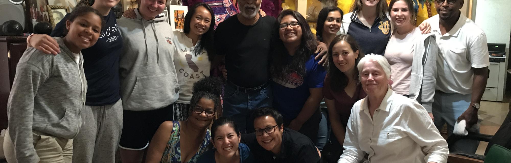 Duchesne House hosting a group from St. Ignatius San Francisco pictured here with Mardi Gras Indian chief David Montana and Bonnie Kearney, RSCJ Duchesne House hosting a group from St. Ignatius San Francisco pictured here with Mardi Gras Indian chief David Montana